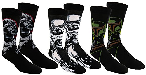 Disney Star Wars Mens Casual Crew Socks 3 Pair Pack (One Size Dark Side Black)