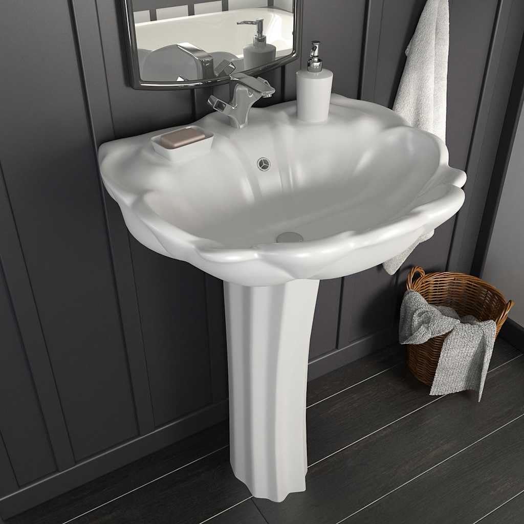 vidaXL Lavabo de Pie Cerámica Blanco 580x510x200 mm Muebles de Baño Grifería