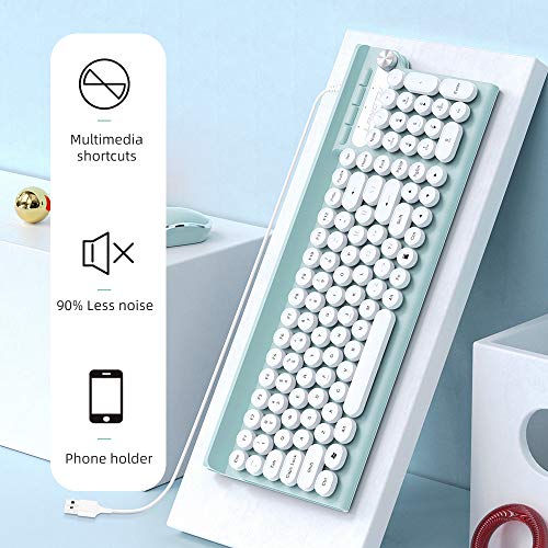 MQSUZA-Wired-Computer-Keyboard-with-Phone-Holder-Office-Keyboard-Cute-Design-for-Windows-PCLaptopDesktop-White-Cyan