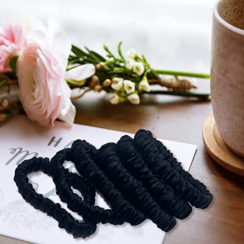Image of VLOMOT 6 Pcs Set 100% Pure Mulberry Silk Hair Scrunchies Silk Hair Ties with 6 Chic Colors Everyday Skinny Scrunchies Silk Ponytail Holders Hair Care No Damage (Black)