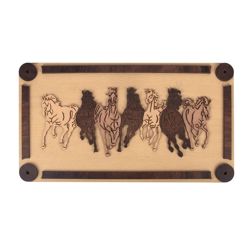 Krupasadhya Wooden Seven Running Horse Frame for Living Room, Bedroom, Drawing Room or Office Vastu Sunrise Landscape By Krupasadhya ( Hourse 495 )