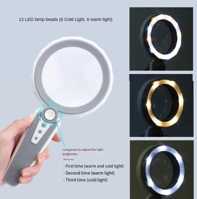 Rechargeable Handheld Magnifier with 18 LED Light Foldable Desktop Magnifying Glass