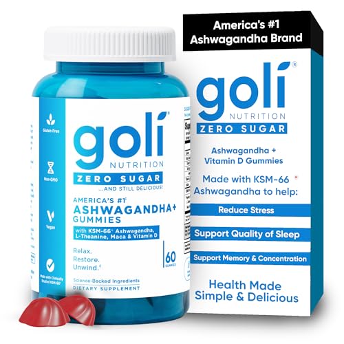Goli Zero Sugar Ashwagandha Gummies with KSM-66, L-Theanine, Maca and Vitamin D - No Sugar Alcohols - Vegan, Keto-Friendly, Non-GMO