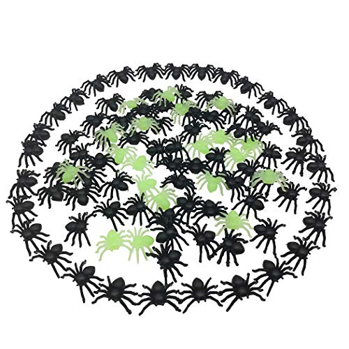 GOHOY Halloween Plastic Spiders,300 Pcs Mini Realistic Spiders for Halloween Prank Props,Halloween Party Favors, Black and Luminous Colors