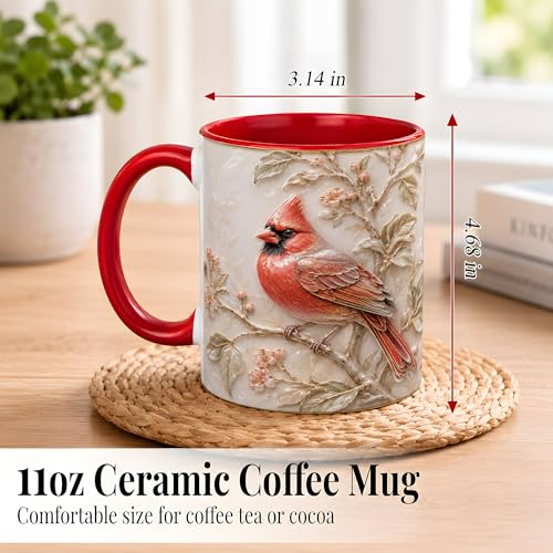Taza de café cerámica roja con diseño de pájaro miniatura 3