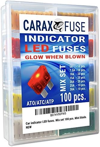 Fuse STANDARD Blade - 100 Pack MIX - Smart GLOW Fuse - Car Automotive ATC/ATO - Fuses Replacement - Easy Identification - Illuminating Indicator Fuse That Glow When Blown - CARAX Smart Fuse 100 pcs.