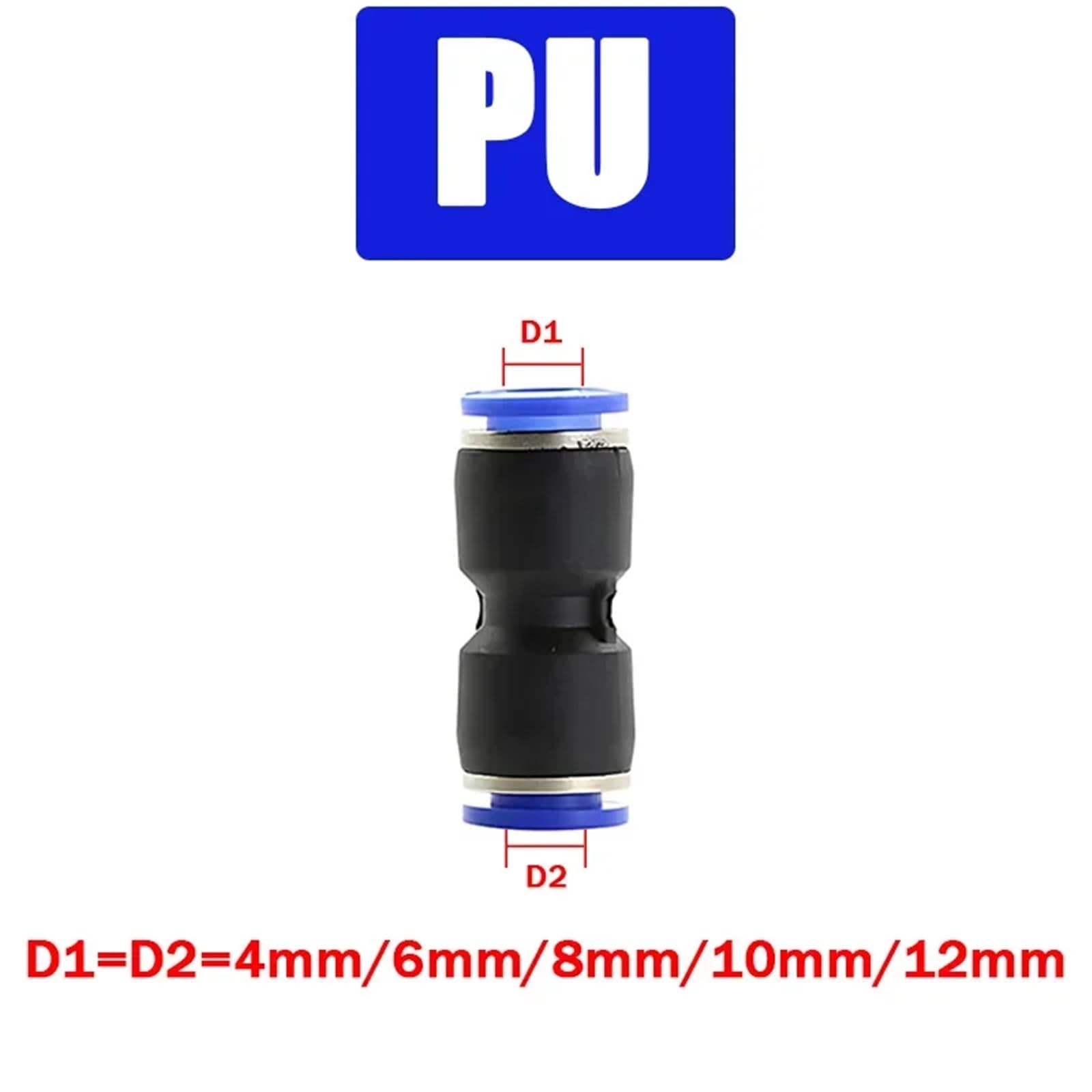 50pcs Air Pneumatic Fittings 4mm Fitting PU PV PY PE PM PK 304 Stainless Steel Hose Quick Couplings Pipe Connectors(PU)