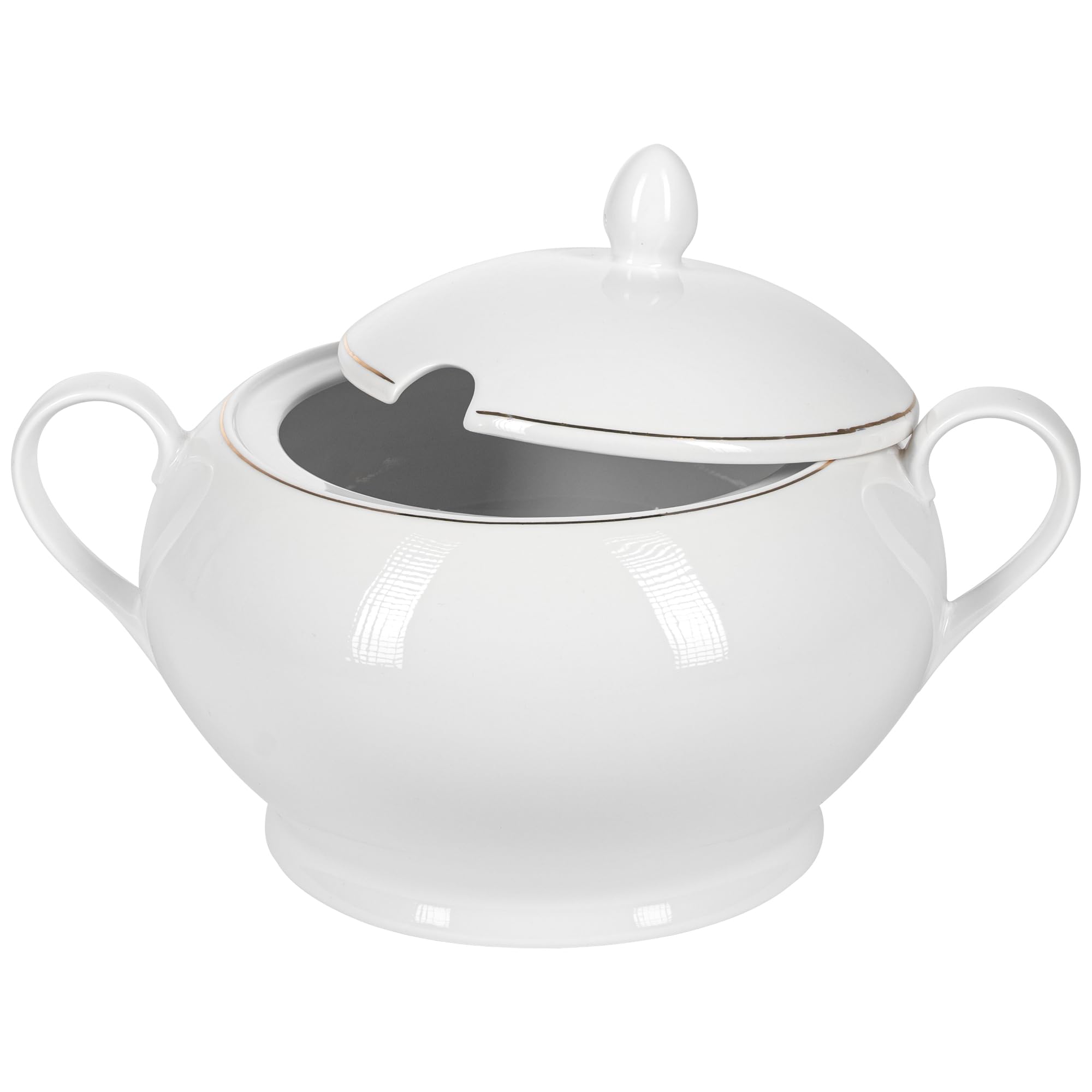 Waza do Zupy Porcelanowa 3 L, Ręcznie Malowany Złoty Pasek