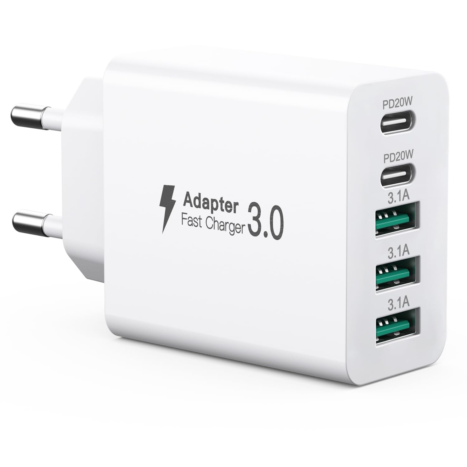USB C Ladegerät 50W, 5 Ports Mehrfach Stecker mit【2 USB-C und 3 USB-A】, 50W USB-A Netzteil Wand-Ladegerät, Fast Charge PD 3.0 Power Adapter Kompatibel mit iPhone 12/13/14/15/16/Samsung/Handys/Tablets