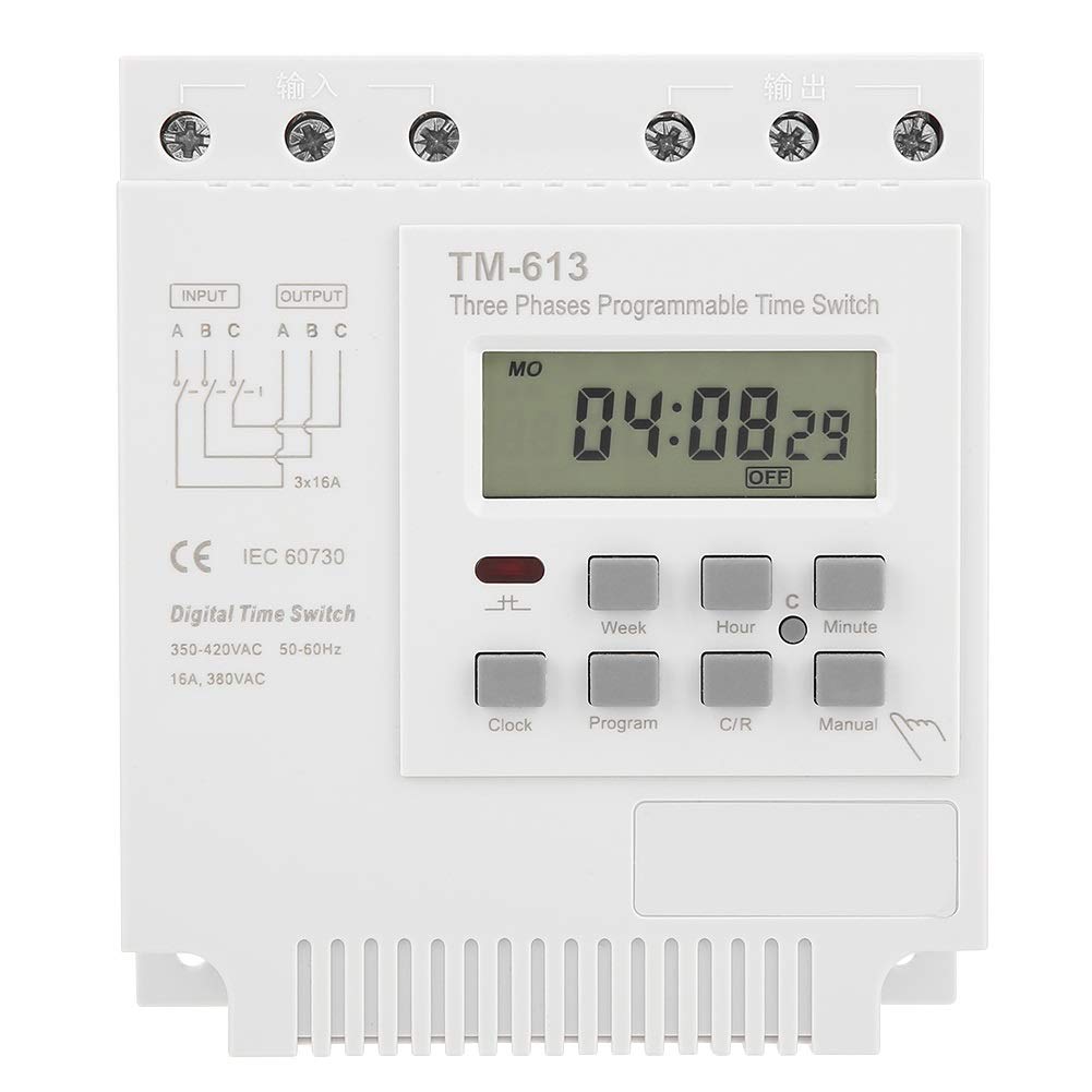 Nikou Interruptor Temporizador - Interruptor Temporizador Relé de Tiempo TM-163 Tres Fases Tiempo Digital Inteligente Relé semanal Control programable Potencia 380V / 50-60Hz 16A