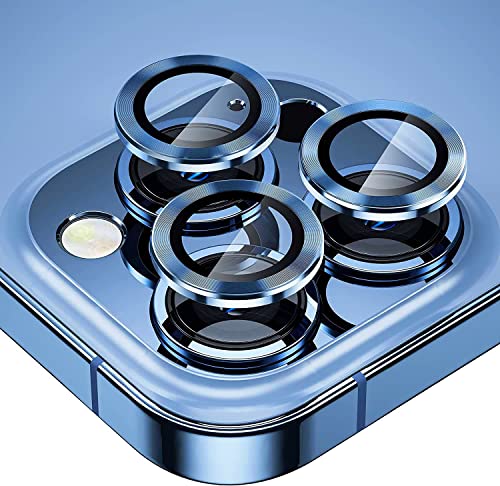 MAYA BALLE® Camera Lens Protector Compatible for iPhone 13 Pro/iPhone 13 Pro Max, [Anti-Scratch] Premium Tempered Glass Film Aluminum Alloy Lens Ring Cover- Sierra Blue