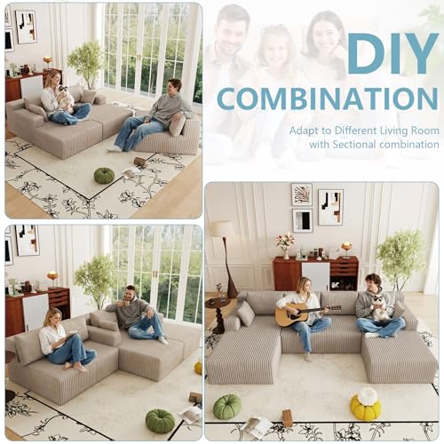 Image of 124 inch Cloud Sectional Couch,Modern U-Shaped Boneless Couch with Deep Seat,Comfy Corduroy Sofa,Memory Foam Sofa for Living Room,No Assembly Required (Camel)