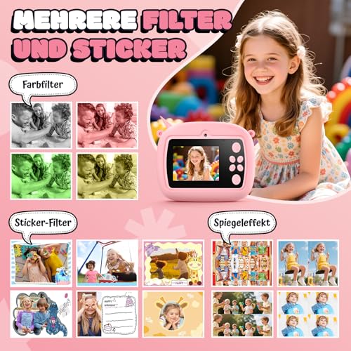 YOZISS Sofortbildkamera Kinderkamera mit Sofortdruck,1080P Kinder Kamera mit Fotos Drucken,32GB Karte und 3 Rollen Druckpapier, Kinder Geschenke für Jungen Mädchen 3-12 Jahren