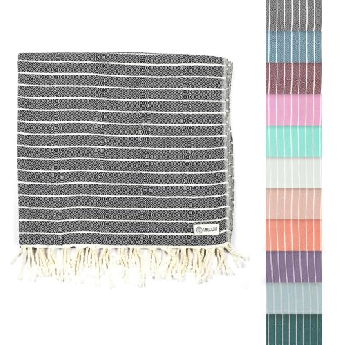 Sand Cloud Turkish Beach Towel - Sand Resistant - 100% Certified Organic Turkish Towel - Quick Dry Towel for Beach Picnic Blanket or Bath Towel - As Seen on Shark Tank - Gocek (Black)