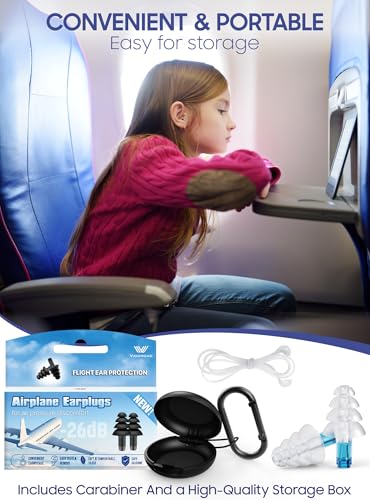 Image of Ear Plugs for Airplane Pressure Relief, Kids 6+, Adults /Small Canal Reusable Airplane Earplugs 26dB, with Silicone Connector Cord, Travel Essentials for Flying, Ear Protection Earplugs