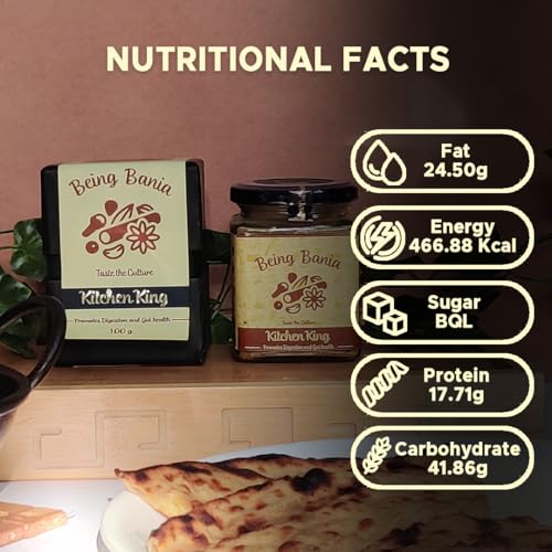Image of Being Bania Kitchen King Masala, 100g | 100% Natural Spices Mix | No garlic or onion | No MSG | Kitchen masala powder | Exotic Indian Masala Spices | King Masala