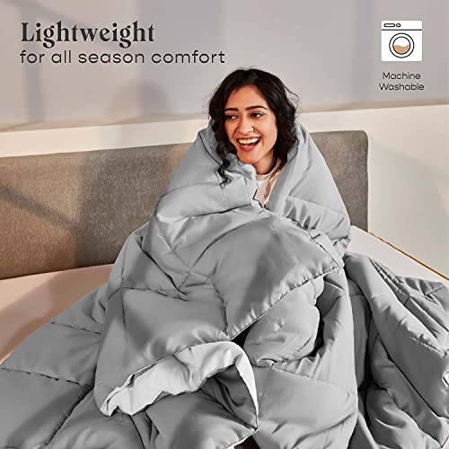 Image of SleepyCat Luxurious Winter Reversible Comforter - Hotel Like Feel with Down Alternative & Dense Microfiber Fill, Double Size 90x100 inches (400 GSM, Rhino Grey and Coconut White)