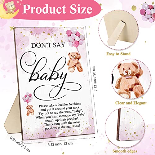 Wesiti 51 Pcs Cool Baby Shower Game Wooden Bear Sign Gift Sets 50 Baby Shower Pacifiers Necklace Acrylic Pacifier for Gender Reveal Party Favor(Pink)