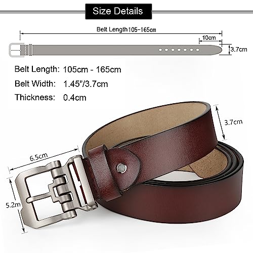 JingHao Belts for Men Genuine Leather Mens Belts for Jeans Casual Belt Big and Tall Size 28"-60" Black Brown 1.45" wide3