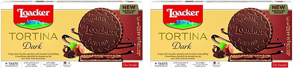 Loacker Tortina Biscuits, Dark Chocolate Hazelnut Flavour, Box of Chocolate Biscuits, Classic Italian Biscuits, All Natural Ingredients,125 g (Pack of 2)