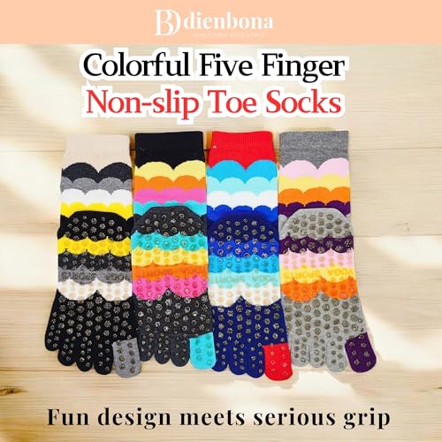 Image of Toe Socks Women - Non-Slip Grip Socks for Yoga, Pilates & Barre, Five Finger Cotton Athletic Socks with Storage Bag