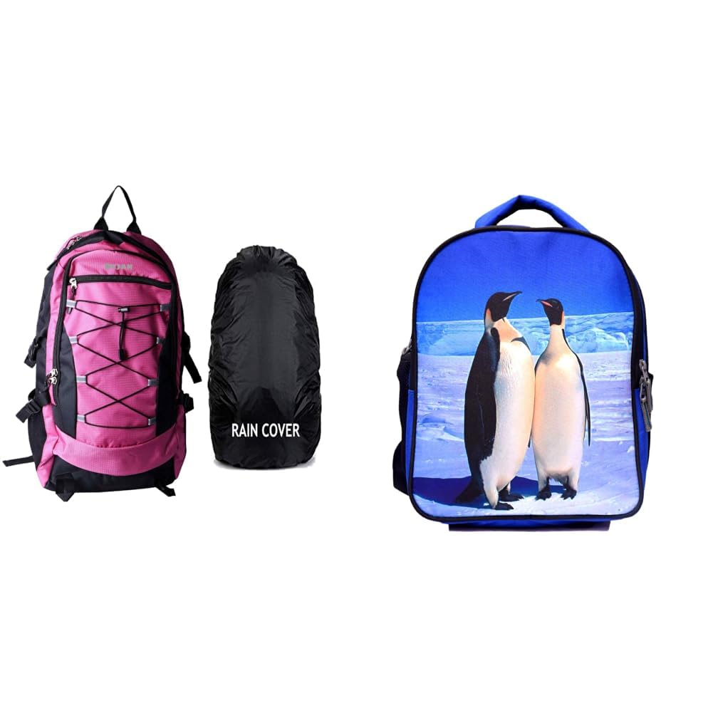 Bags Polyester 60 Ltrs Camping Hiking Trekking Rucksack Backpack Bag for Boys & Girls - + Bags Girls Boys Blue Penguine Couple Printed Kids School Multipurpose Picnic Tution Bag-image-48