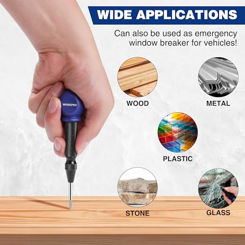 WORKPRO 2PCS Automatic Center Punch with an Extra Replacement Tip, Adjustable Spring Loaded Center Punch, Metal Punch Tool, Center Hole Punch for Wood, Metal, Plastic by WORKPRO - Image 8
