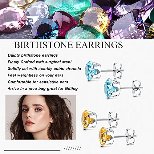 Jstyle Hypoallergenic Stud Earrings for Women Men Surgical Stainless Steel Birthstone Earrings Studs Colorful Cubic Zirconia Earrings Set Womens small Stud Post Earrings for Sensitive Ears3