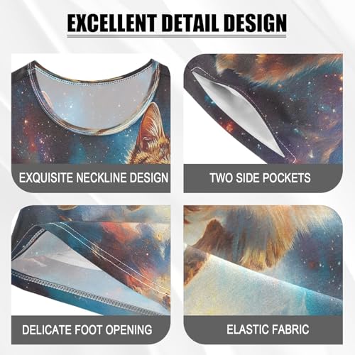 ALAZA Fly Cat Kitten Space Pajamas Set Short Sleeve Cotton Sleepwear Summer Pjs 2 Piece 5-14Y4