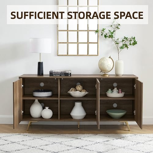 EDYO LIVING 63\" Modern Sideboard Buffet Cabinet, Credenza Storage Cabinet, Wood Accent Cabinet, Media Console for Living Room, Rustic Oak