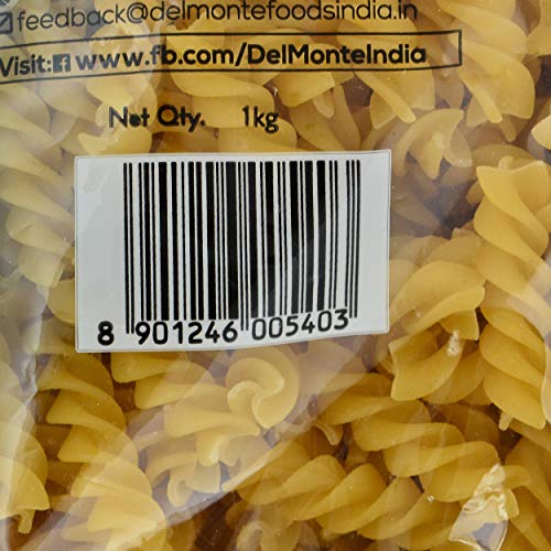 Image of Del Monte Spirali Pasta (Imported) | 100% Durum Wheat Semolina| No Maida | High in dietary fibre | Source of protein | Cholesterol Free | Low Calories | No Artificial Ingredients, Salt & Sugar | 1Kg