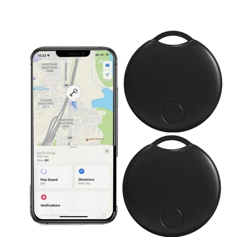 UanTii Smart Finder Bluetooth Tacker Smart AirTag Anti Lose Reminder key Finder Works with IOS Find My App (Black-2pcs)