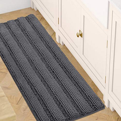 H.VERSAILTEX Bath Rugs for Bathroom Non Slip Bath Mats Extra Thick Chenille Striped Bath Rug Runners 47