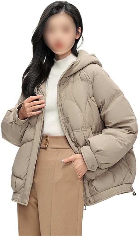 Short Down Jacket Thickened Loose Hooded Coat Casual Fashionable Khaki Down Jacket for Women