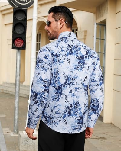 BOJIN Men's Dress Wrinkle-Free Floral Hawaiian Long Sleeve Flower Printed Casual Button Down Shirts with Pocket4