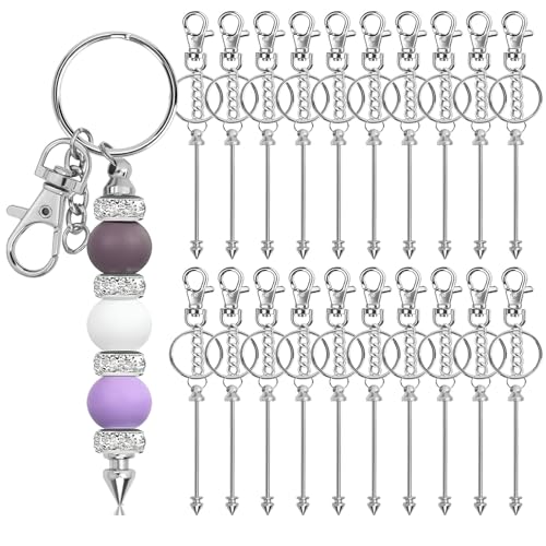 Image of 20 Pcs Beadable Keychain Bars Bulk Blank Creative Cute Keychains Bar for Beads Purse Keychains for Women Man