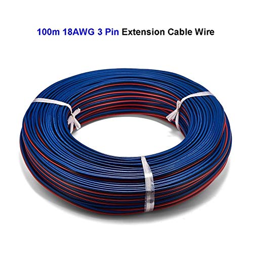 Gimax 3roll 3 Core Power Extend Extension Cable Wire 100m 18AWG For WS2811 WS2812 LED Strip Controller SM JST Connector - (Pins: 3P)