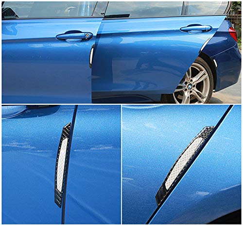 Image of ZYTC 4pcs 3D Super White Reflective Stickers Black Real Carbon Fiber Strips Car Side Door Edge Bumper Anti-Scratch Protection Guards Trim Stickers Universal