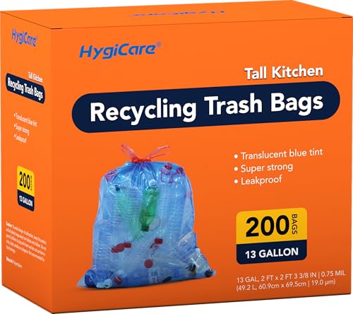 13 Gallon Recycling Trash Bags, Unscented 200 Count Drawstring Ta...