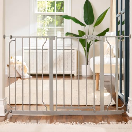 Image of Regalo Safety 29-49" Easy Step Extra Wide Baby Gate for Doorways & Bottom of Stairs, Pressure Mounted Safety Gate with Door for Babies, Toddlers & Pets, Platinum