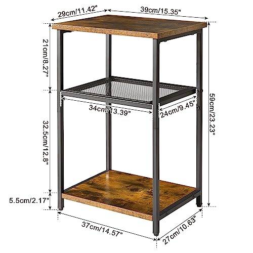 IBUYKE Mesa Auxiliar de 3 Niveles,Extremo del Sofá, Mesita de Noche de Estilo Industrial,Estructura de Acero Resistente,para Pasillo,Sala de Estar, Dormitorio,39 x 29 x 59cm, Marrón TMJ403H - imagen 3