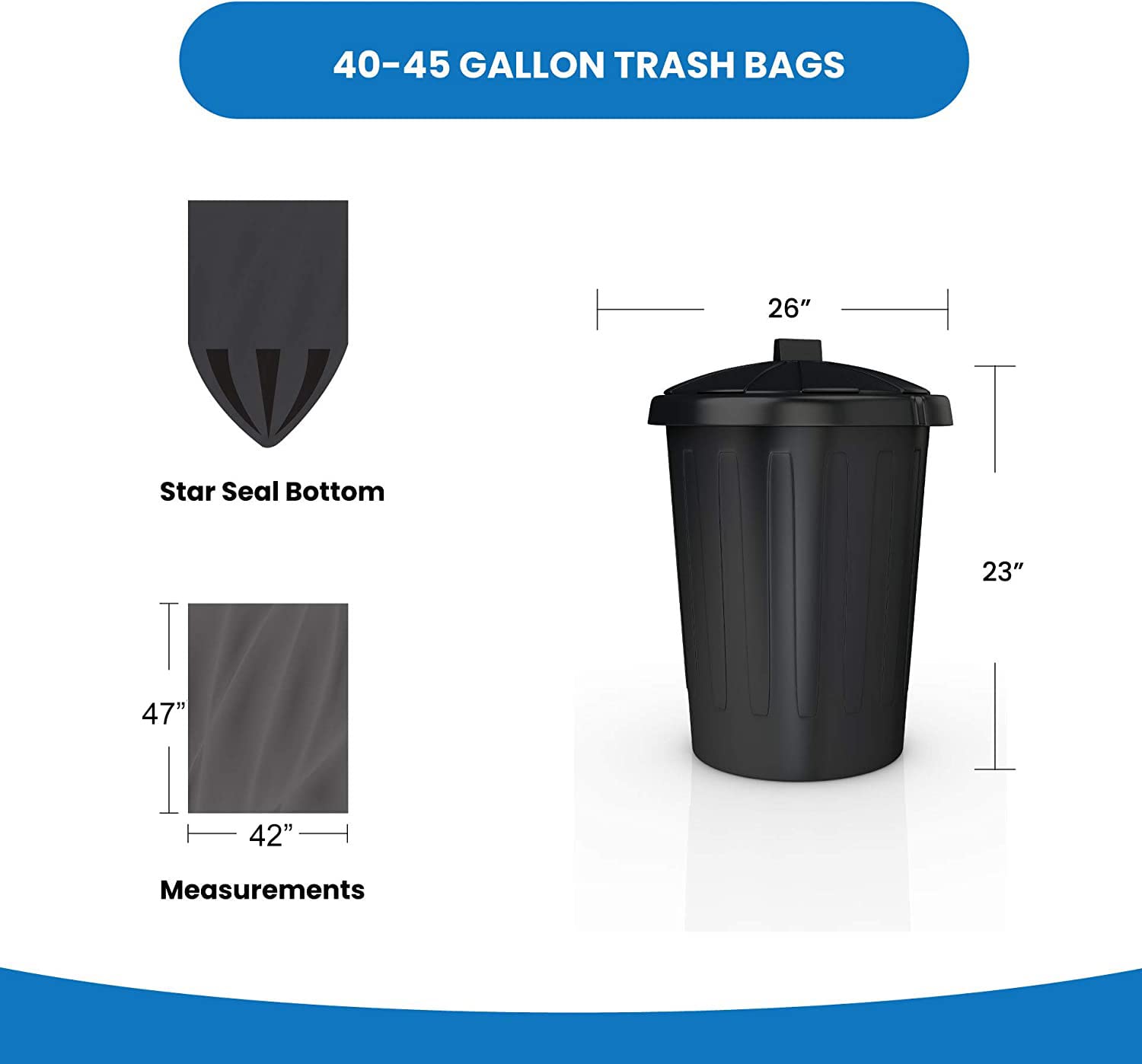 Reli. Bolsas de basura prémium de 50 galones, 150 unidades, fabricadas en Estados Unidos, resistentes, a granel, supervalor, bolsas de basura negras multiusos