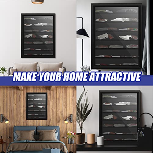 Ceenna Knife Display Case Pocket Knife Display Stand Acrylic Lockable Display Cabinet Wall Folding Knife Shadow Box With Uv Protection For Military Knife Collection, 14''L X 2.1 W X 17.6 H, Black #TOP5