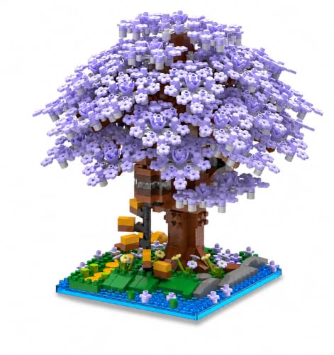 Image of SKY LINE OCEAN Purple Cherry Blossom Tree House Building Set with LED Light (Complex only for 14+), 1113+ PCS Japanese Sakura Mini Blocks, Kawaii Home Decor Gift Ages 14+, 5-Year Warranty