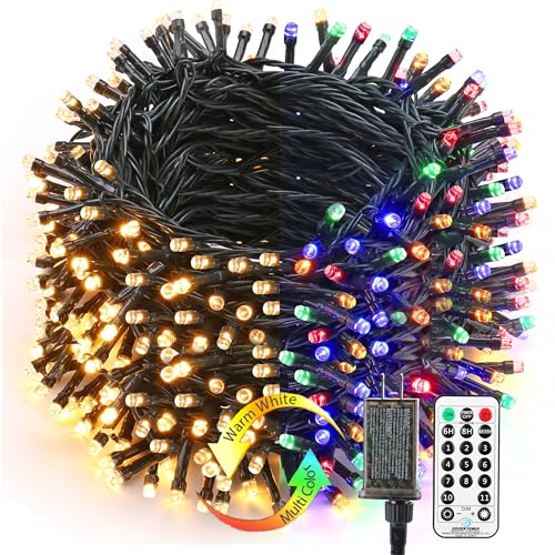 Image of Brizled Christmas Lights, 344.16ft 1000 LED Color Changing Christmas String Lights with Remote, 11 Modes Xmas Tree Light Warm White & Multicolor Xmas Light Green Wire for Home Wedding Party
