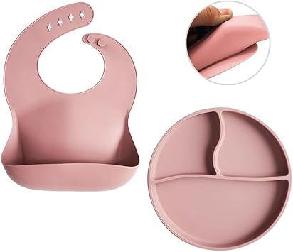 Meleni Baby 2li Silikon Bebek Beslenme Seti - Vakum Tabanl  Mama Taba  Ayarlanabilir Silikon Mama  nl  Pembe