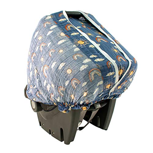 Image of Bebe au Lait Classic Muslin Car Seat Cover -Perfect Baby Car Seat Covers for Babies, Car Seat Canopy, Unisex Baby Car Seat Cover- Easy Snap Straps, Fully Zippered Opening, Breathable- Hello Sunshine