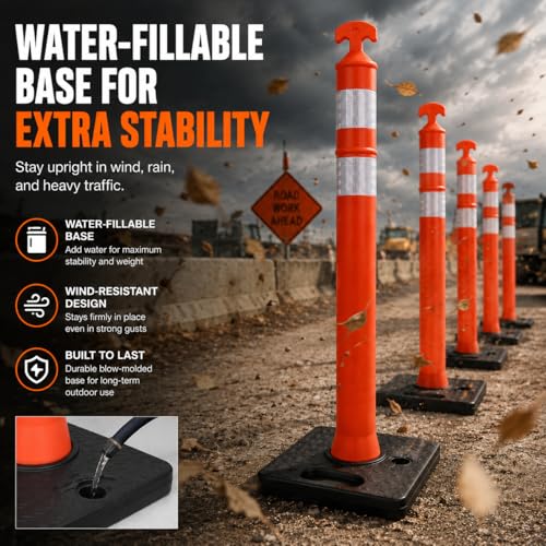 Image of BESEA 6 Pack 36 Inch Traffic Delineator Cones with Water-Fillable Base