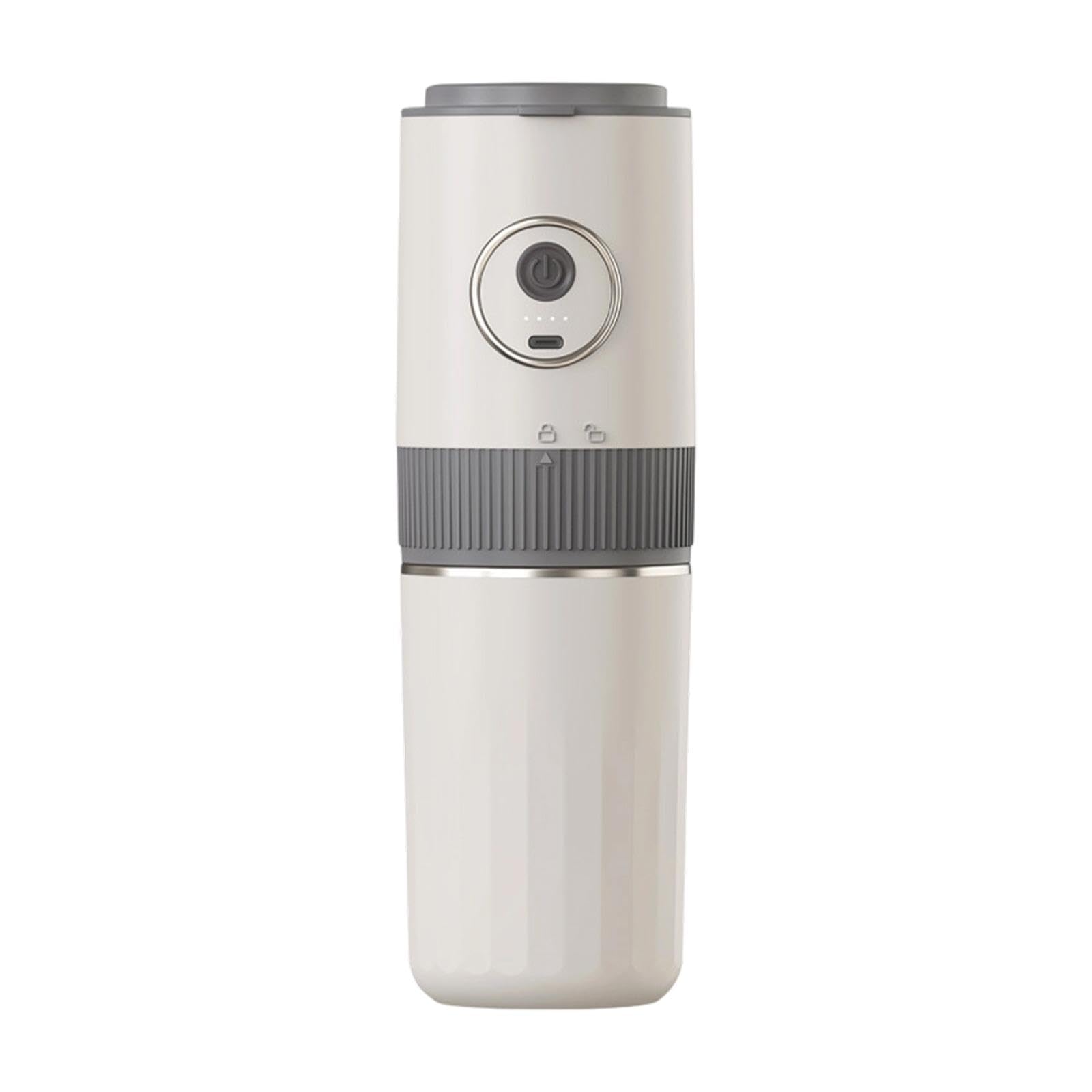 Cafetera Portátil Eléctrica con Molinillo de Café Integrado Filtro de Goteo Vaso Térmico y Batería Recargable Elaborada en PP y Acero Resistente, Beige, Individual