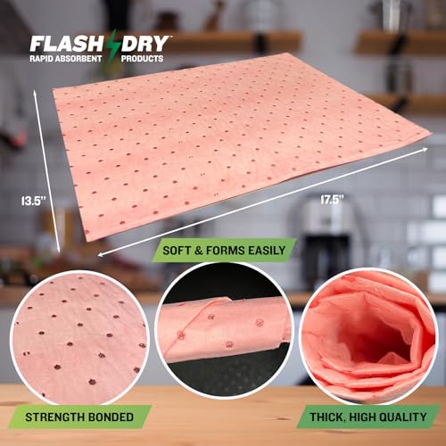 Image of FlashDry Chemical Spill Absorbent Pads - 10 Pads, 17.5 inchx13.5 inch, High Absorbency, Quick Liquid Cleanup, Chemical-Resistant, Durable Matting for Industrial, Lab & Workplace Use, Efficient Spill Control